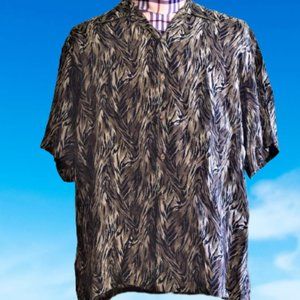 $1100 Brioni XL Short Sleeve Black Brown Geometric Tiger Print Rayon Italy